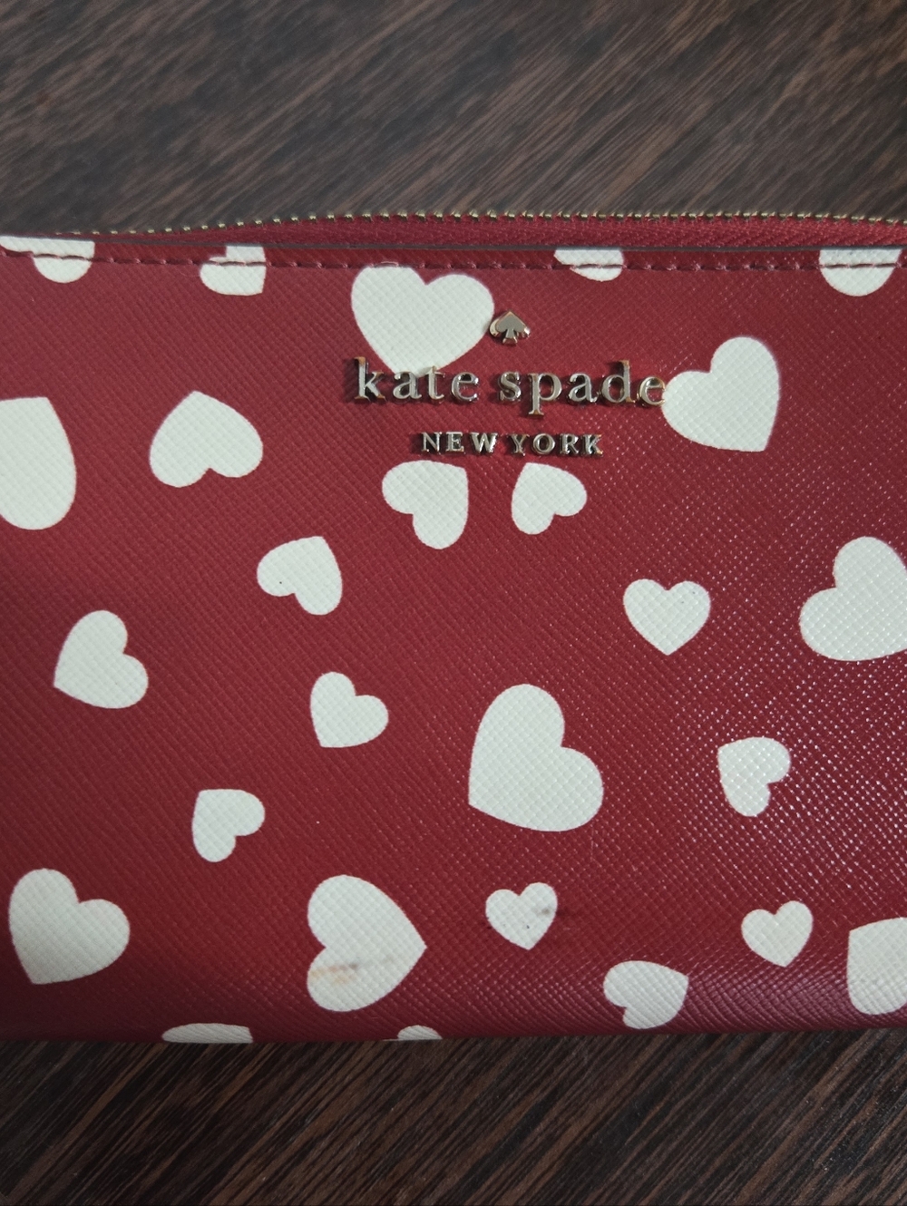 kate spade Red Wallet with White Heart Print